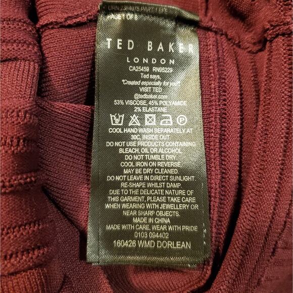 Ted Baker London Dorlean Scallop Trim Skater Dress In Burgundy Sz  4 US supposed - Picture 7 of 11